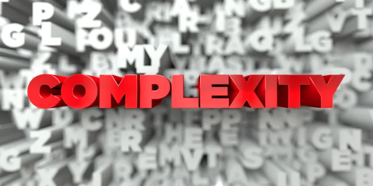 COMPLEXITY - 3D stock image of Red text on white background